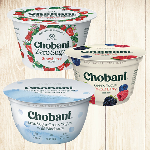 Less Sugar, Blended, Hint, Non-Fat, or Zero Sugar Greek Yogurt